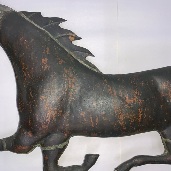 ANTIQUE Ethan Allen running horse HAND HAMMERED COPPER weathervane w/stand - Picture 12 of 16